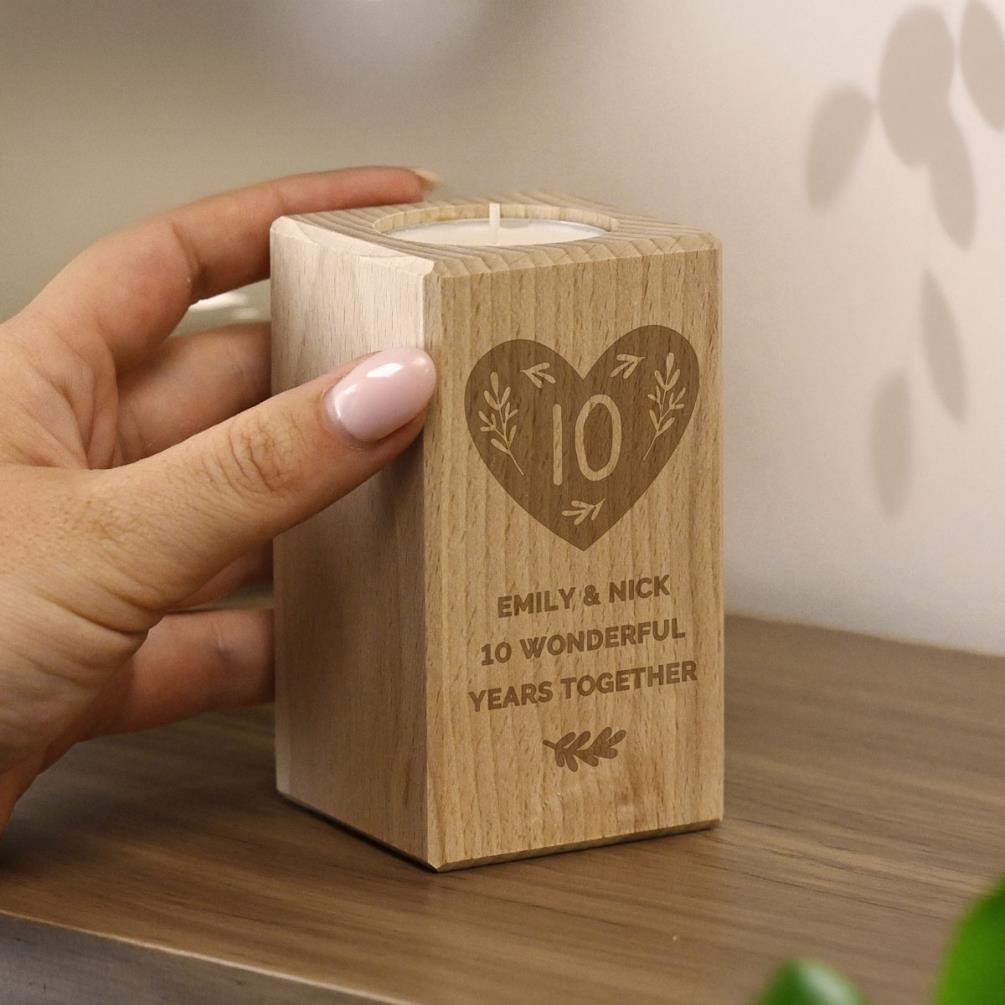 Personalised Anniversary Wooden Tealight Holder Extra Image 2
